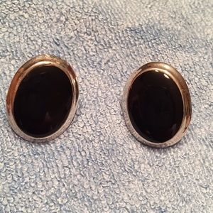 Black onyx & silver post earrings